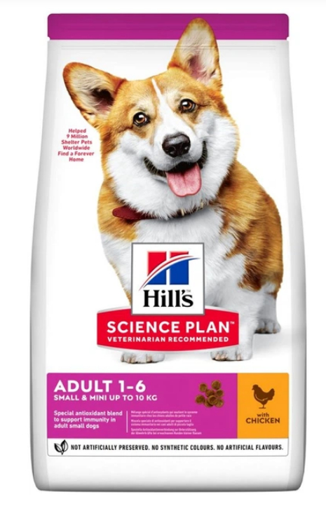 Hill’s Science Plan Adult Small & Mini — მცირე და მინიატურული ჯიშის ზრდასრული ძაღლების მშრალი საკვები ქათმით, 6 კგ