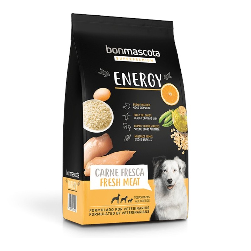 Bonmascota Energy - მშრალი საკვები აქტიური ზრდასრული ძაღლებისთვის ახალი ხორცით 20 კგ