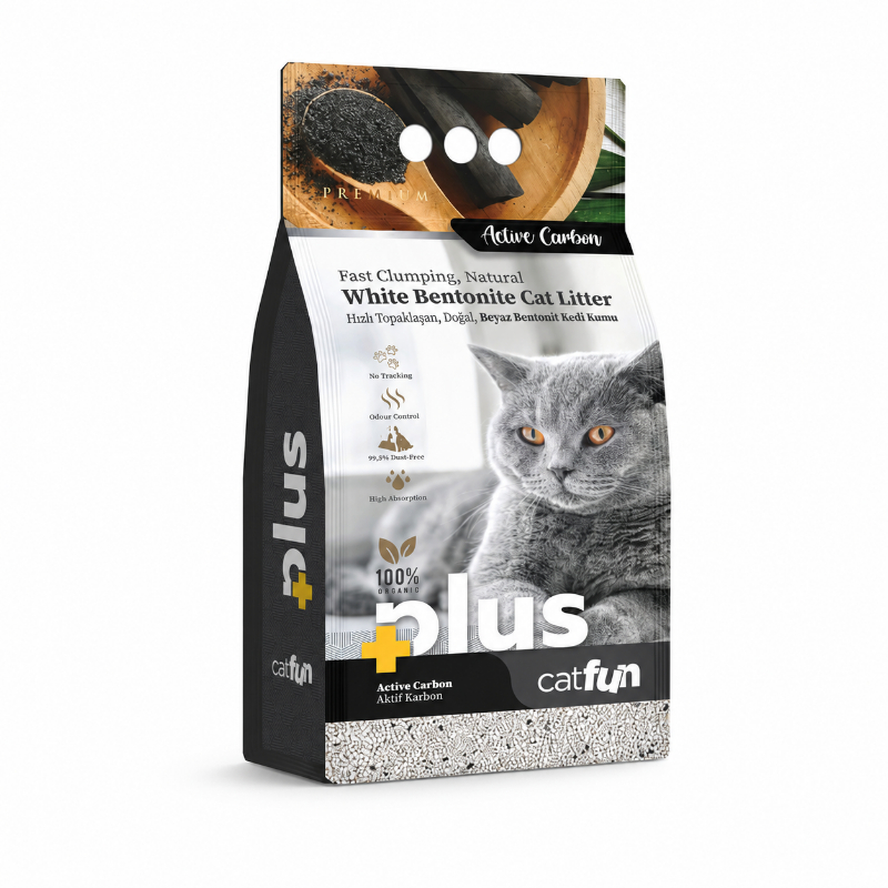 CatFun Plus — თეთრი ბენტონიტის კატის ქვიშა აქტივირებული ნახშირით 10ლ