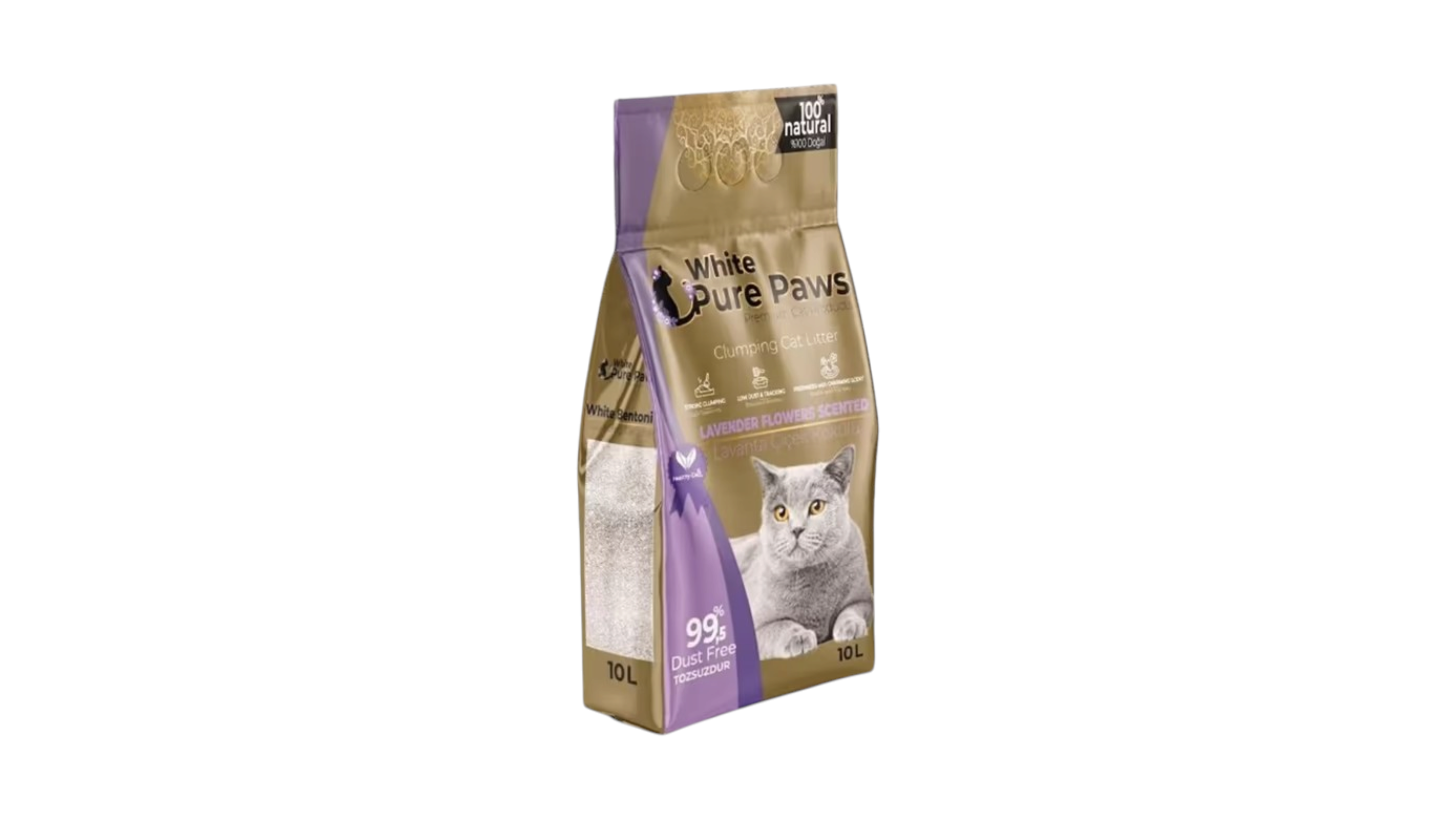 White Pure Paws კატის ქვიშა ლავანდის სურნელით 10ლ