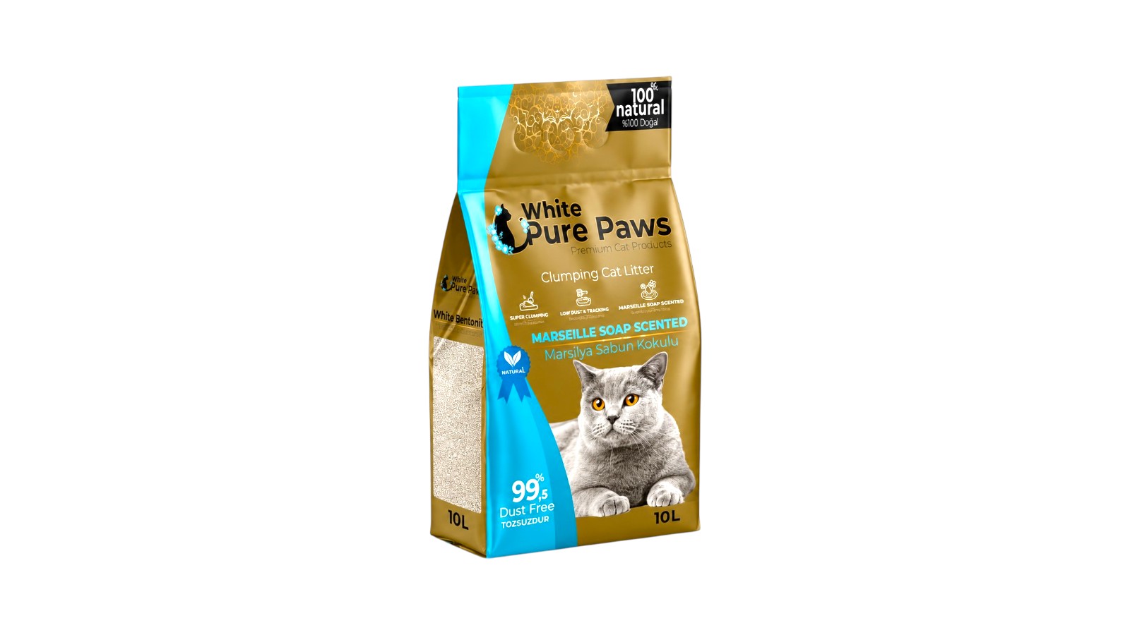White Pure Paws კატის ქვიშა - მარსელის საპონი 10ლ