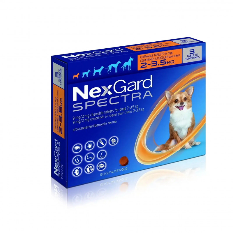 NexGard Spectra ანტიპარაზიტული ტაბლეტი ძაღლებისთვის XS (2-3.5 კგ) – 1 ცალი