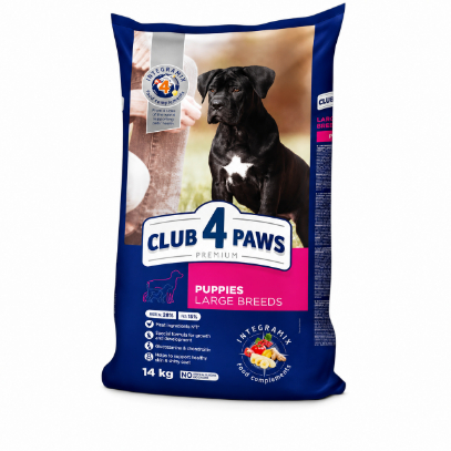 Club 4 Paws Premium Puppies Large Breeds — დიდი ჯიშის ლეკვების მშრალი საკვები ქათმით, 14 კგ