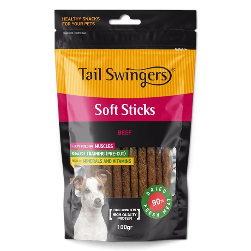 Tail Swingers Sticks — ძაღლის რბილი მონოპროტეინული ჩხირები საქონლის ხორცით, 100 გ