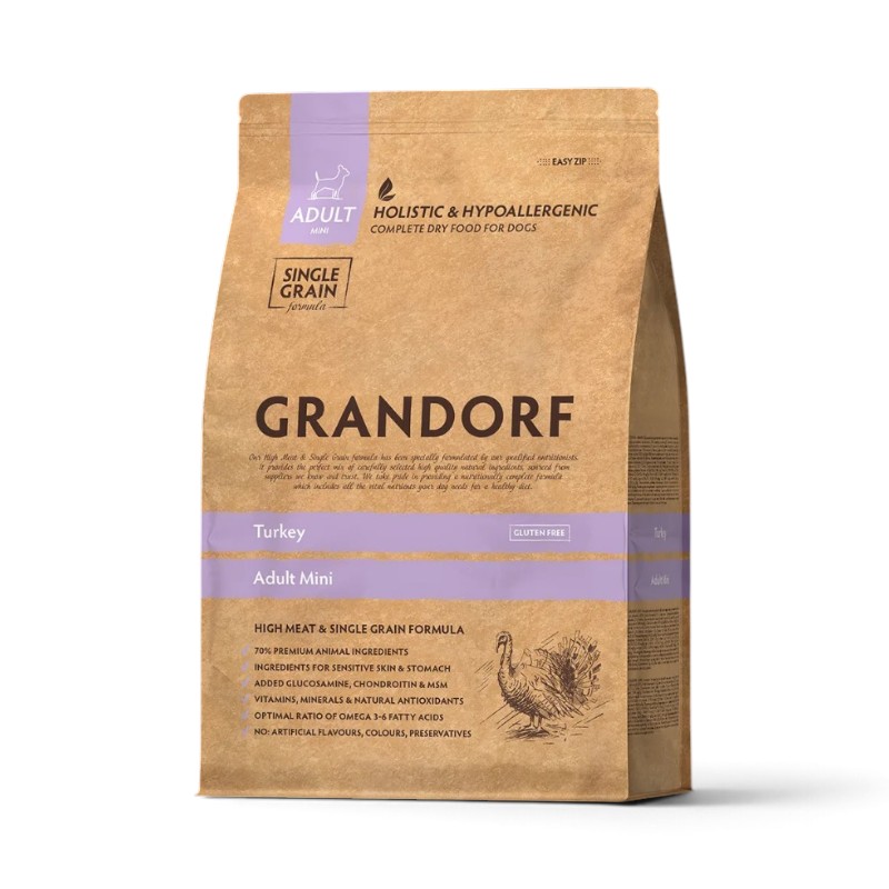 Grandorf Holistic Monoprotein — მინი ჯიშების ზრდასრული ძაღლების მშრალი საკვები ინდაურით, 3 კგ