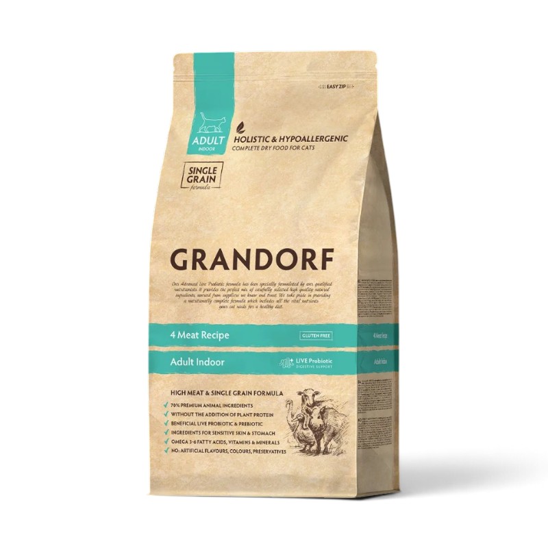 Grandorf Holistic 4 Meat — ზრდასრული კატების მშრალი საკვები 4 სახეობის ხორცით, 2 კგ