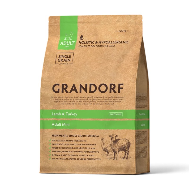 Grandorf Holistic — მინი ჯიშების ზრდასრული ძაღლების მშრალი საკვები ბატკნითა და ინდაურით, 8კგ