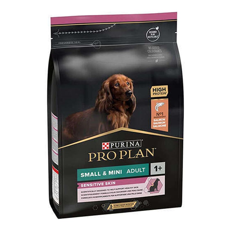Purina Pro Plan Small & Mini მცირე ჯიშის ზრდასრული ძაღლის მშრალი საკვები მგრძნობიარე კანისთვის ორაგულით 7კგ