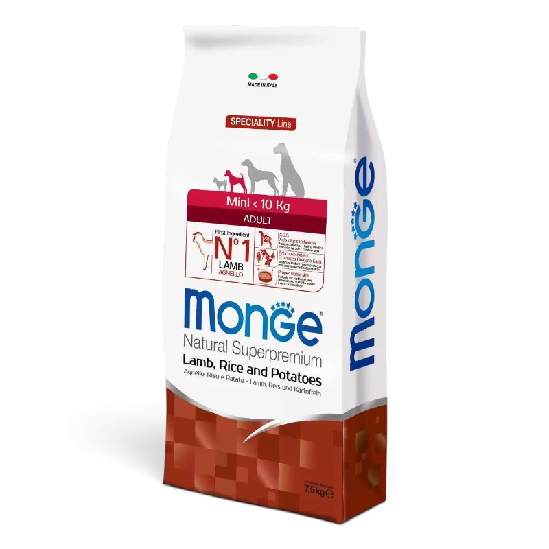 Monge Natural Superpremium Mini Adult Monoprotein — მცირე ჯიშის ზრდასრული ძაღლების მშრალი საკვები ბატკნით, ბრინჯითა და კარტოფილით 7.5კგ