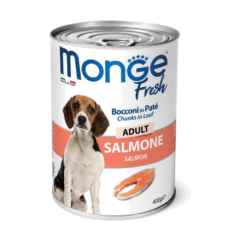 Monge Fresh Adult — სველი საკვები ზრდასრული ძაღლებისთვის ორაგულით, 400 გ