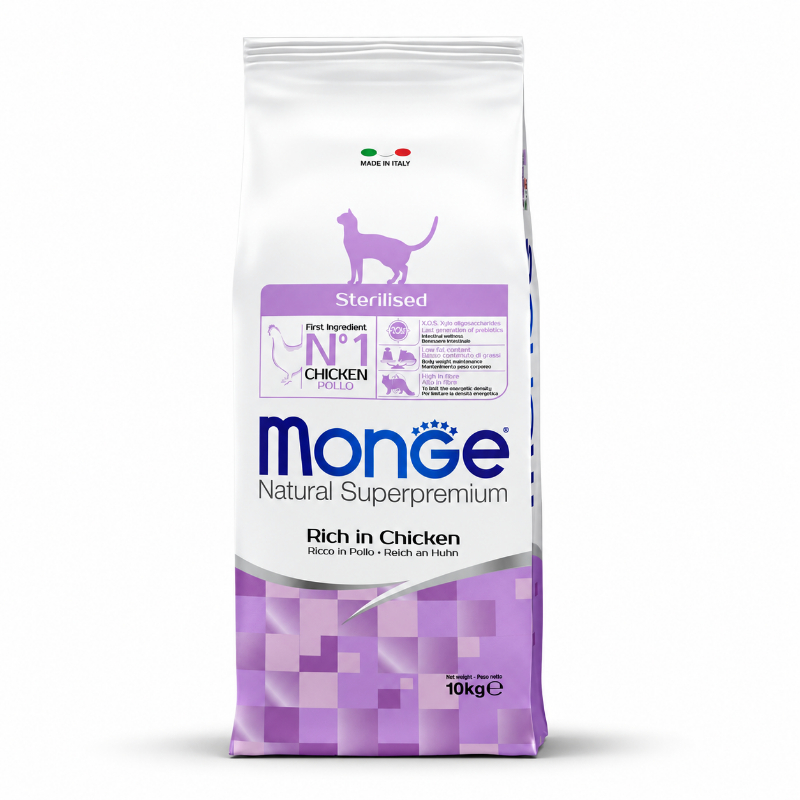 Monge Natural Superpremium Sterilised — სტერილიზებული ზრდასრული კატების მშრალი საკვები ქათმით, 10 კგ