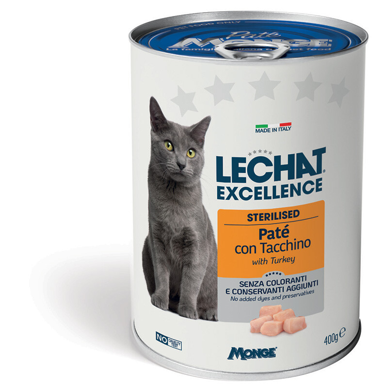 Monge LeChat Excellence — პატე ინდაურის ხორცით სტერილიზებული ზრდასრული კატებისთვის, 400 გრ