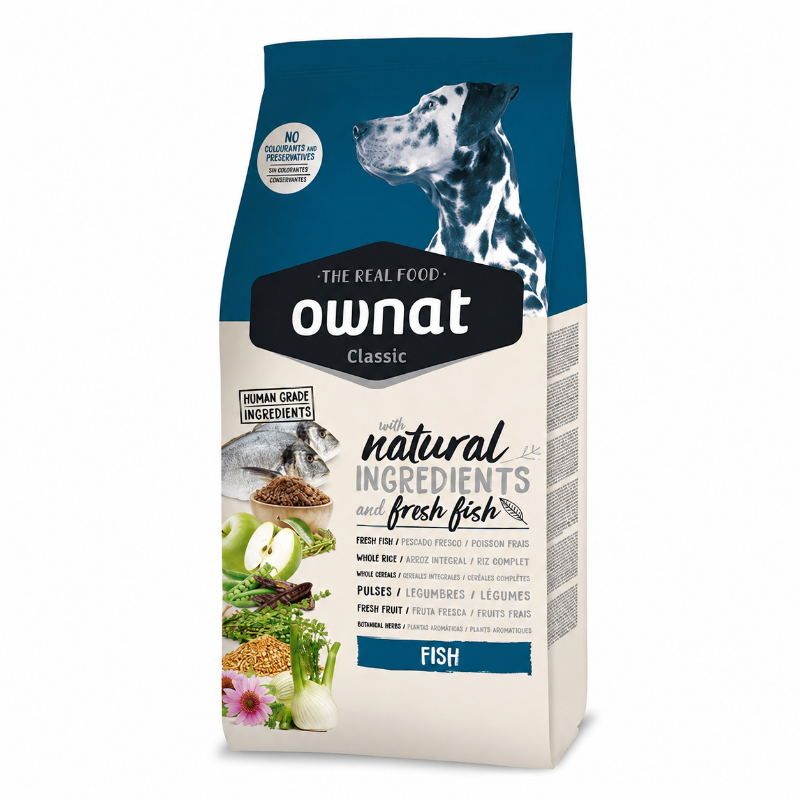 Ownat Classic Fish — ყველა ჯიშის ზრდასრული ძაღლების მშრალი საკვები თევზით, 12 კგ