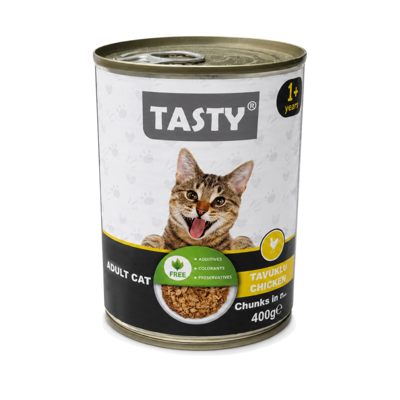 Tasty Adult Cat — სველი საკვები ზრდასრული კატებისთვის ქათმით, 400 გ