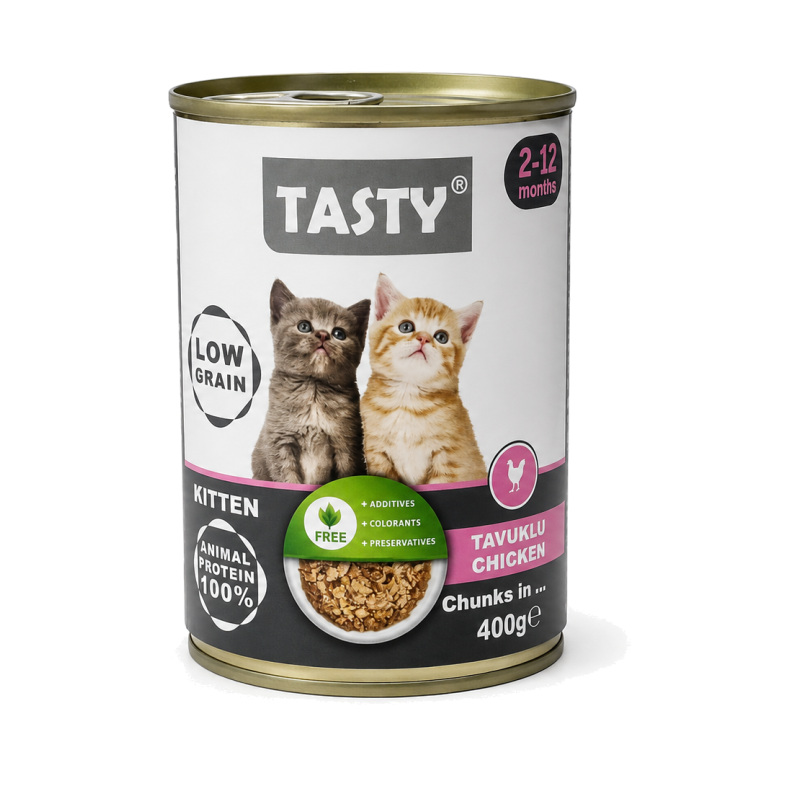 Tasty Kitten — სველი საკვები კნუტებისთვის ქათმით, 400 გ