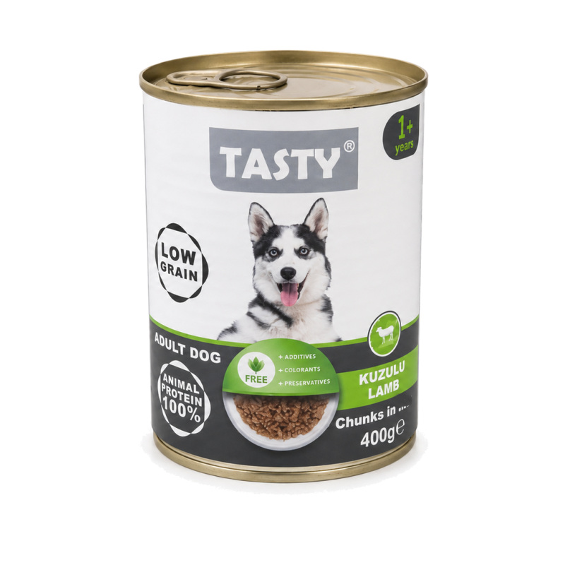 Tasty Adult Dog — სველი საკვები ზრდასრული ძაღლებისთვის ბატკნით, 400 გ