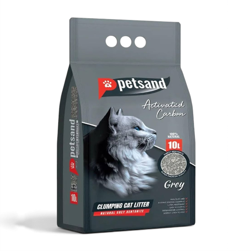 PetSand — კატის მინერალური ტუალეტის შემავსებელი აქტივირებული ნახშირით, უსუნო, 10 ლ