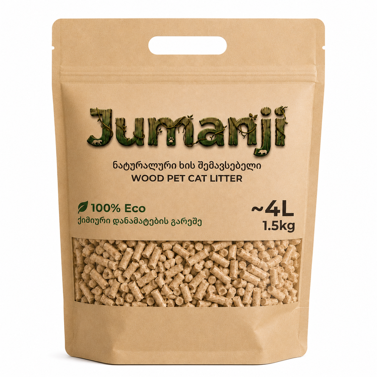Jumanji — ნატურალური ხის კატის ქვიშა, 4 ლ / 1.5 კგ